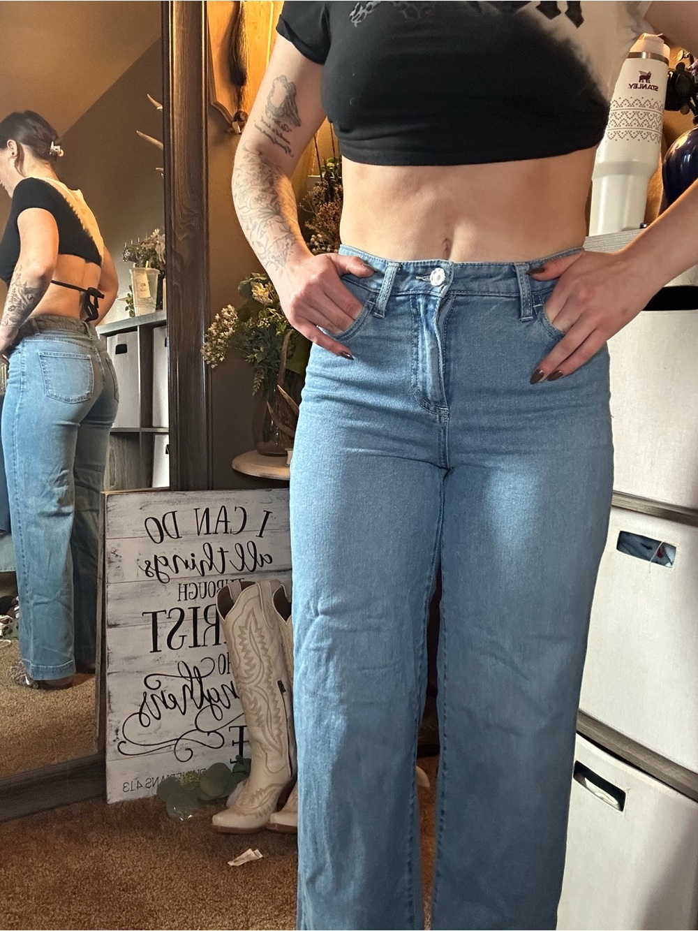Oat New York Light Blue High-Rise Wide-Leg Jeans